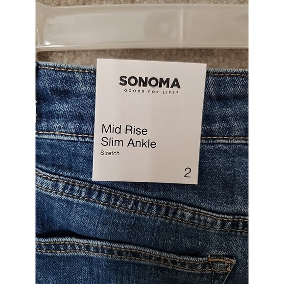 Sonoma Mid Rise Slim Ankle Jeans Womens 2 Blue Medium Wash Raw Hem Stretch NEW - Picture 6 of 9